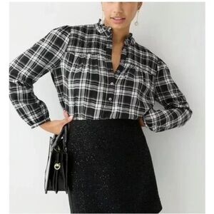 NWT JCrew Ruffleneck cotton-blend flannel popover in Berkshire plaid